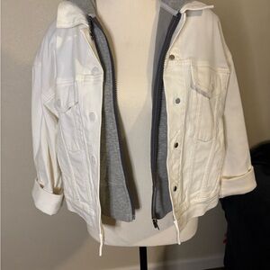 Athleta white denim Jacket with Gray Accents